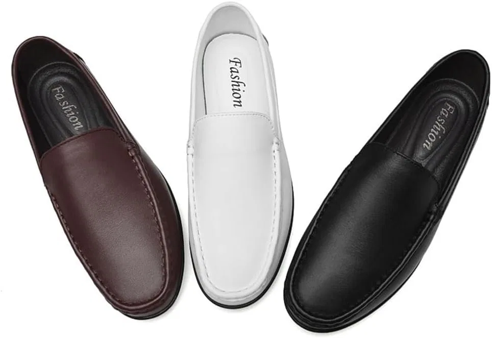 Лоферы кожаные искусственные Mens Vegan Leather Loafers Slip On Block Heel Round Toe Anti Slip Rubber Sole Dress Casual Shoes for Work and Prom, коричневый UOPYNE — фото 3