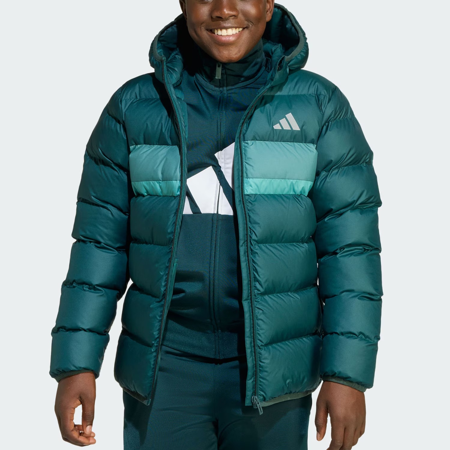 Детская утепленная куртка Adidas, зеленый/мягкий голубой — фото 2