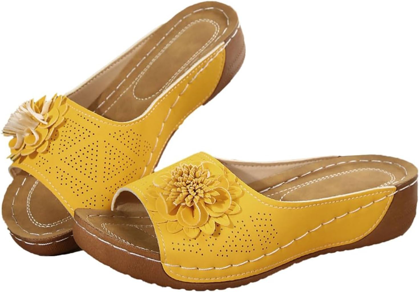 

Тапочки Canbebig на клин для женщин с открытыми носками Удобные пляжные сандалии Легкие нарядные балетки широкой ширины бохо-тапочки для прогулок, путешествий, отпуска, активного отдыха, желтый