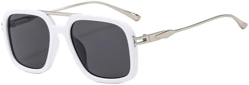 

Мужские солнцезащитные очки в стиле ретро с двойной перемычкой, квадратной формы, защита от УФ-излучения UV400, модные солнцезащитные очки для женщин MTZJH, White Gray