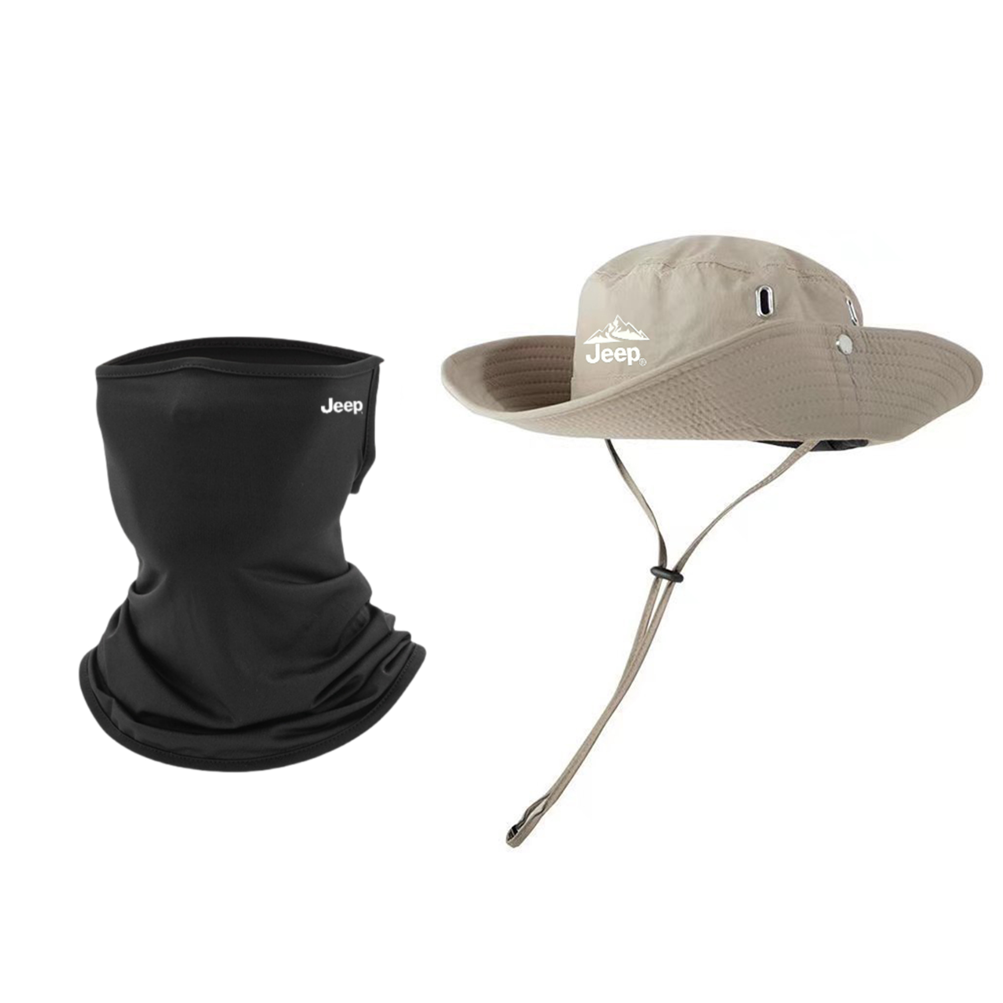 

Модная спортивная коллекция, унисекс бейсболка из полиэстера для активного отдыха Jeep, two-piece set (small) with бежевый brim mountain cap+sun protection mask