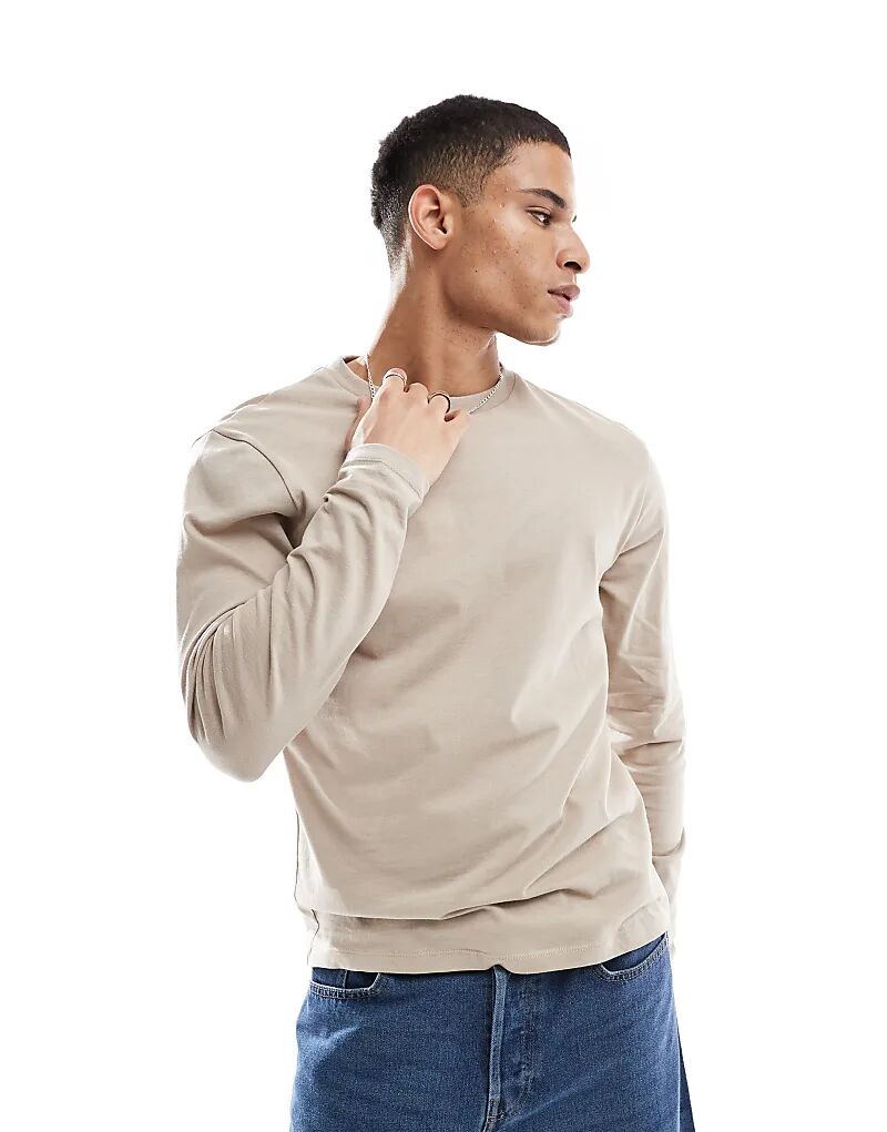 

Футболка ASOS DESIGN Essential с круглым вырезом и длинными рукавами в песочном цвете