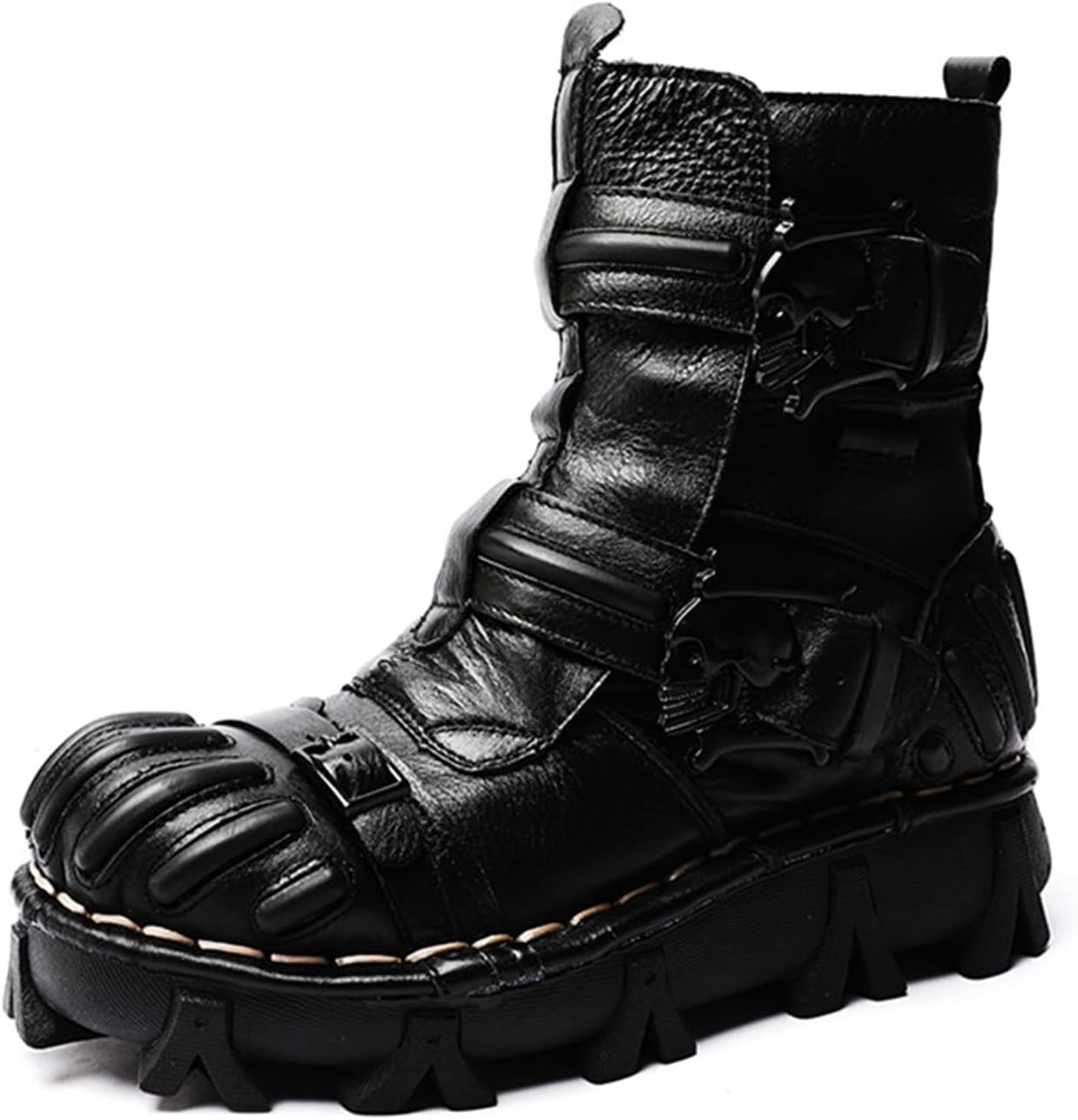 

Мужские мотоциклетные сапоги AACHEN из кашемира с персонализацией, модные панк-сапоги из натуральной кожи с черепом, крестовой шнуровкой, винтажные ручной работы короткие сапоги, размер 11.5, белые