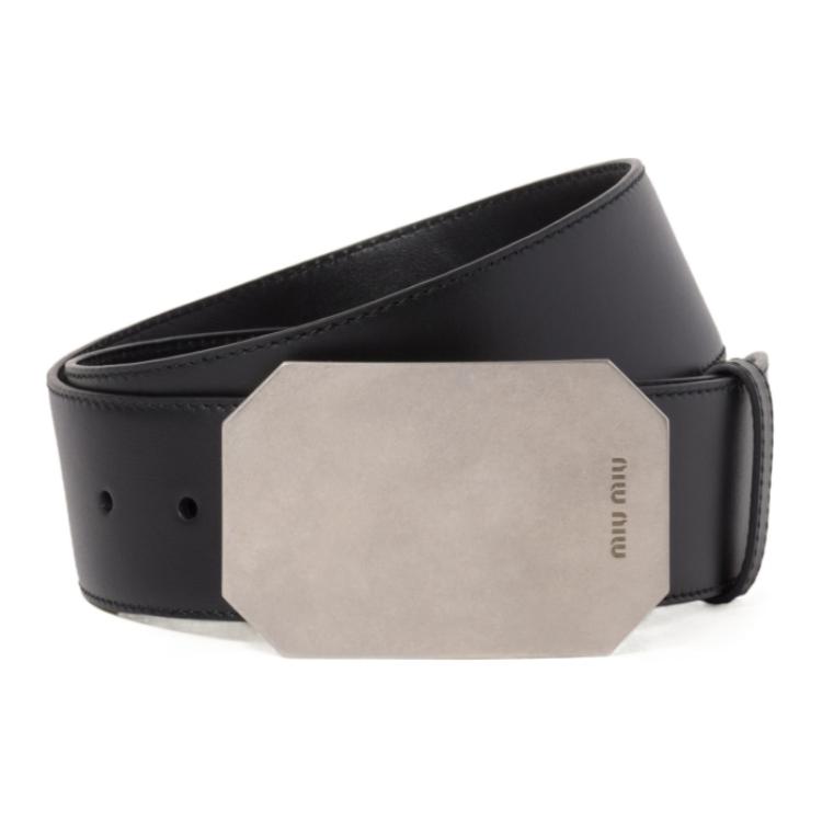 

MIU MIU Однотонный кожаный ремень Unisex Black шириной 4.5 см