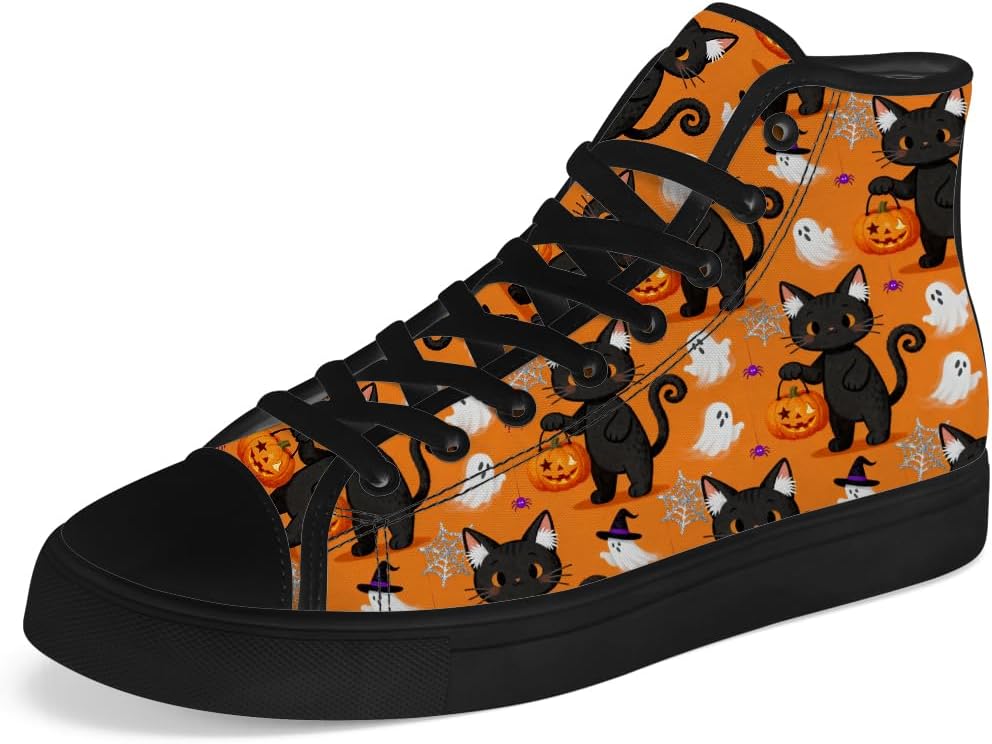 

Мужские и женские высокие кеды с кошкой на тканевой основе, высокие кроссовки на шнуровке, повседневная обувь Chebing, оранжевый