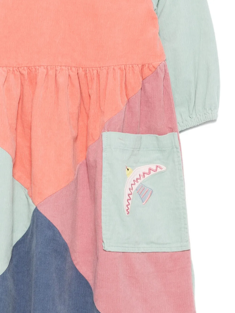 Повседневное платье с цветными блоками и вышитыми карманами Stella McCartney Kids, оранжевый — фото 3