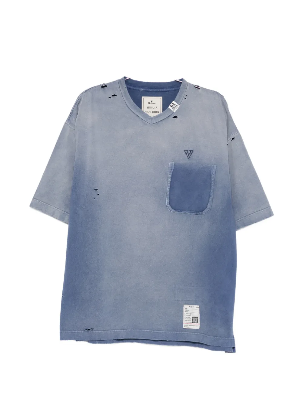 

Футболка с V-образным вырезом и потертым карманом Maison Mihara Yasuhiro, синий