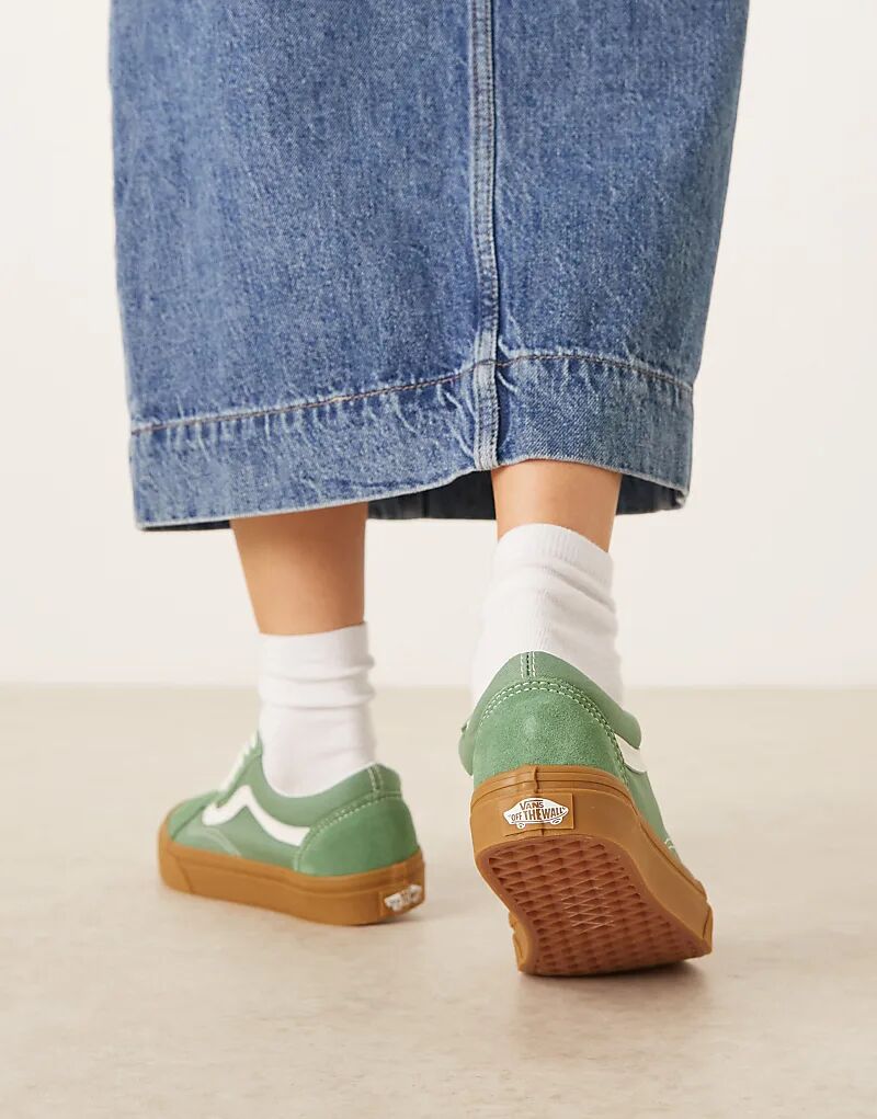 Кроссовки Vans Old Skool зеленого цвета с резиновой подошвой — фото 4
