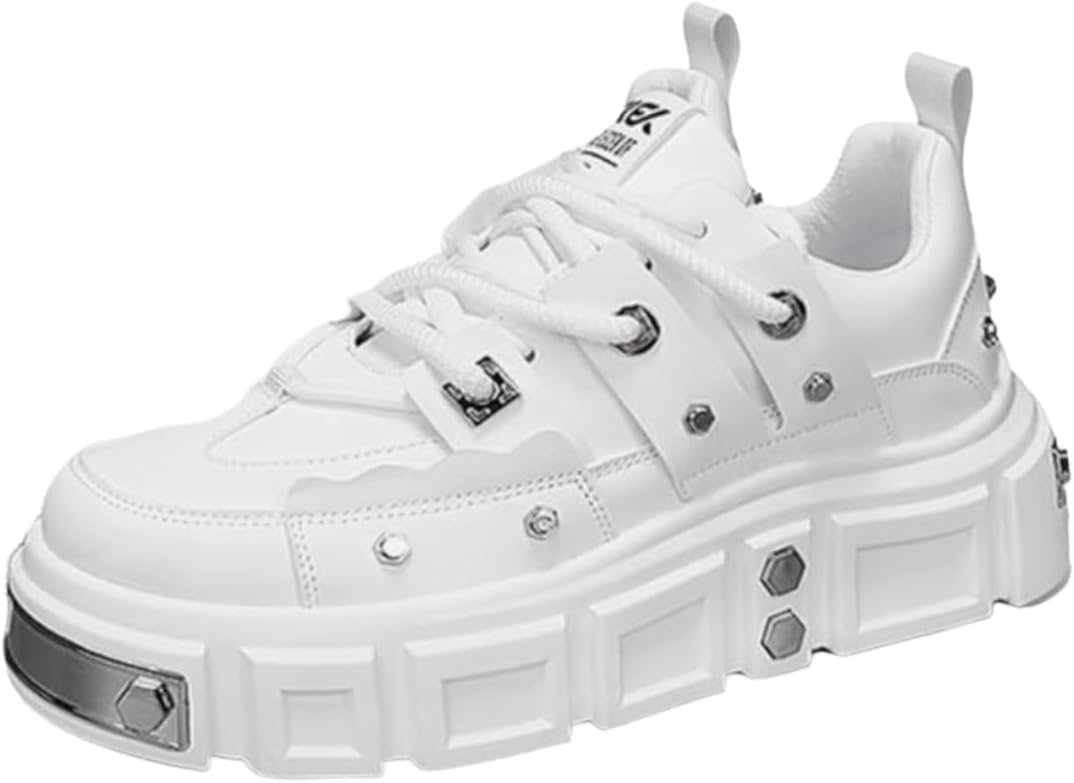 

Мужские повседневные кроссовки в стиле тренд с контрастной расцветкой, увеличивающие рост, удобные, с декором из заклепок Lexamen, белый