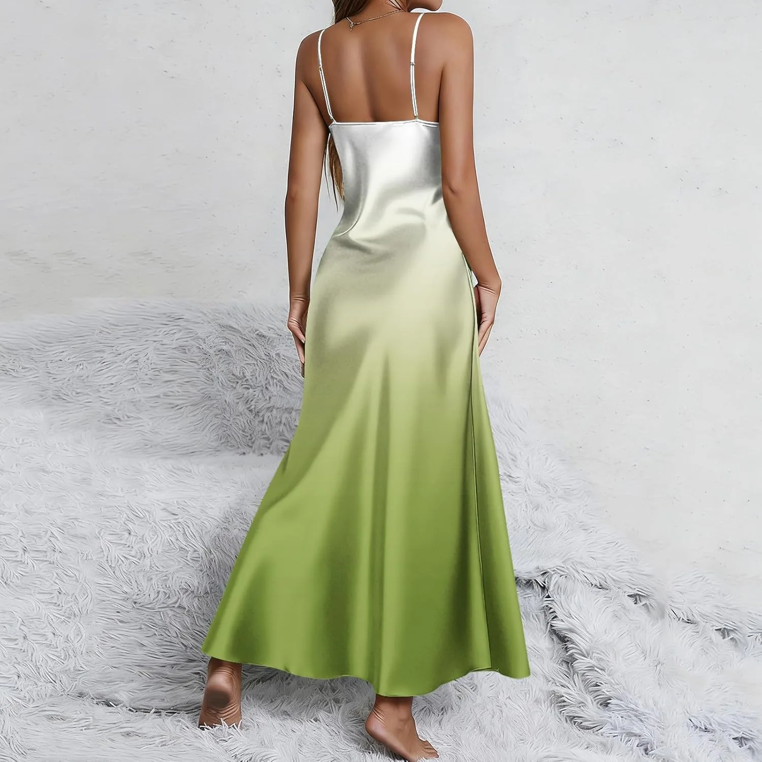 Летнее платье для женщин Satin на тонких бретелях с открытой спиной Maxi Formal Gradient для свадебных гостей с разрезом Generic, мультиколор — фото 2