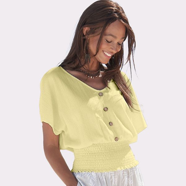 

Женский топ с V-образным вырезом и сборкой Lascana, Yellow