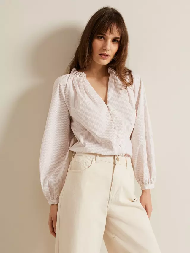 

Рубашка Phase Eight Seraphina Cotton Stripe Frill, цвет natural