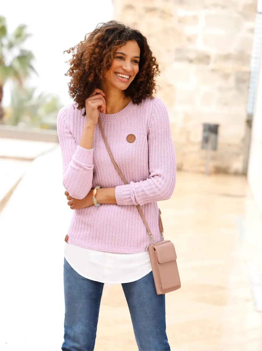 

Повседневный образ Свитер с круглым вырезом "Пуловер" Casual Looks, цвет Mauve-Weiß-Meliert