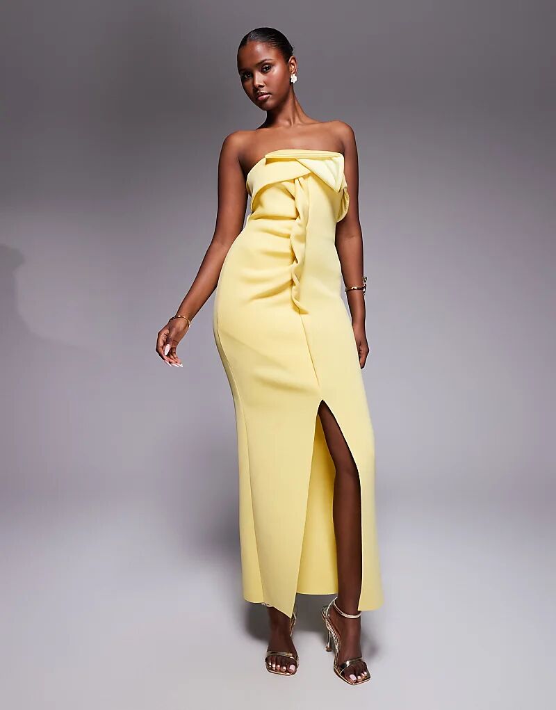 

Платье-бандо миди ASOS DESIGN с перекрученной отделкой спереди, платье-рубашка миди цвета пахты