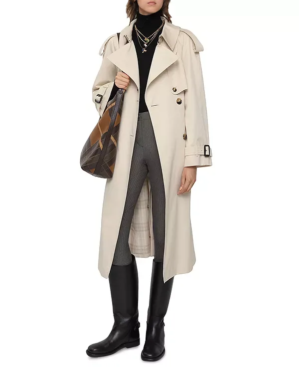 Тренч Burberry Clam, длинный габардиновый, свободный крой, бежевый — фото 2