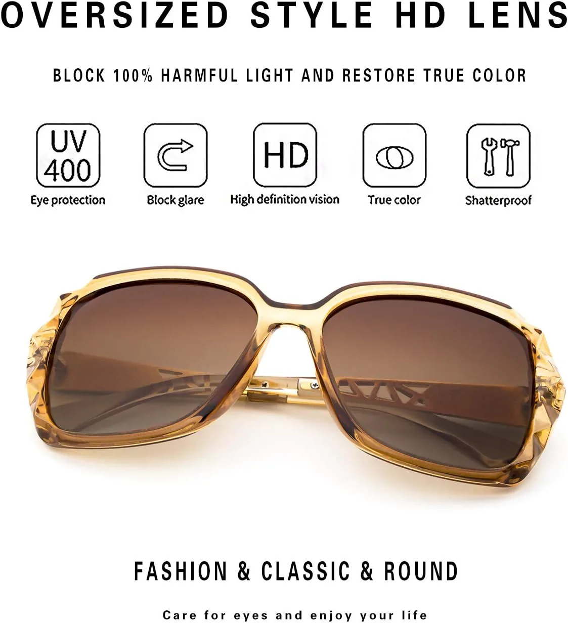 

Очки ANDOILT увеличенного размера с поляризацией для женщин, блестящая композитная оправа, классические женские очки, A0 2pcs Champagne + Black Frame Grey Lens