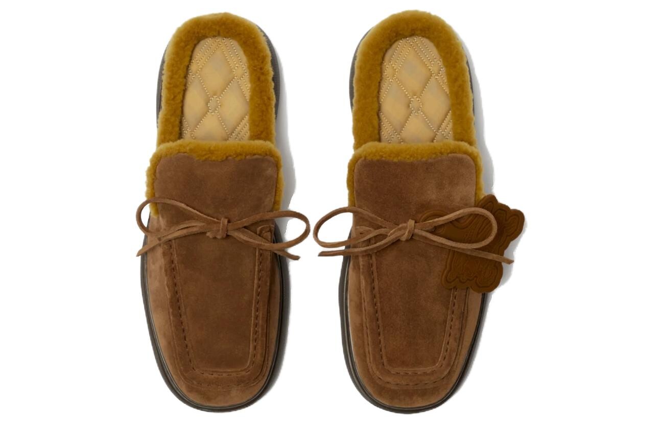 Тапочки замшевые Burberry Stony с отделкой, коричневый — фото 2
