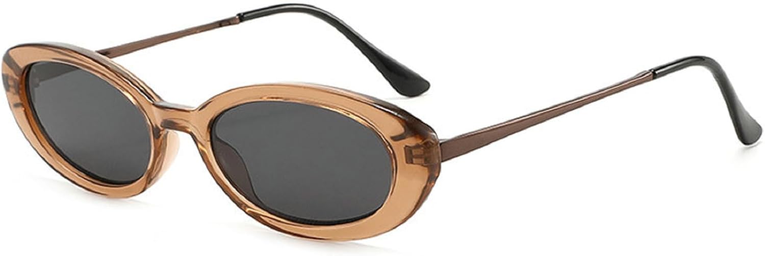 

Ретро-солнцезащитные очки маленького овального размера для женщин и мужчин, модные черные солнцезащитные очки в узкой металлической оправе, 2025 год mincl, Brown Black