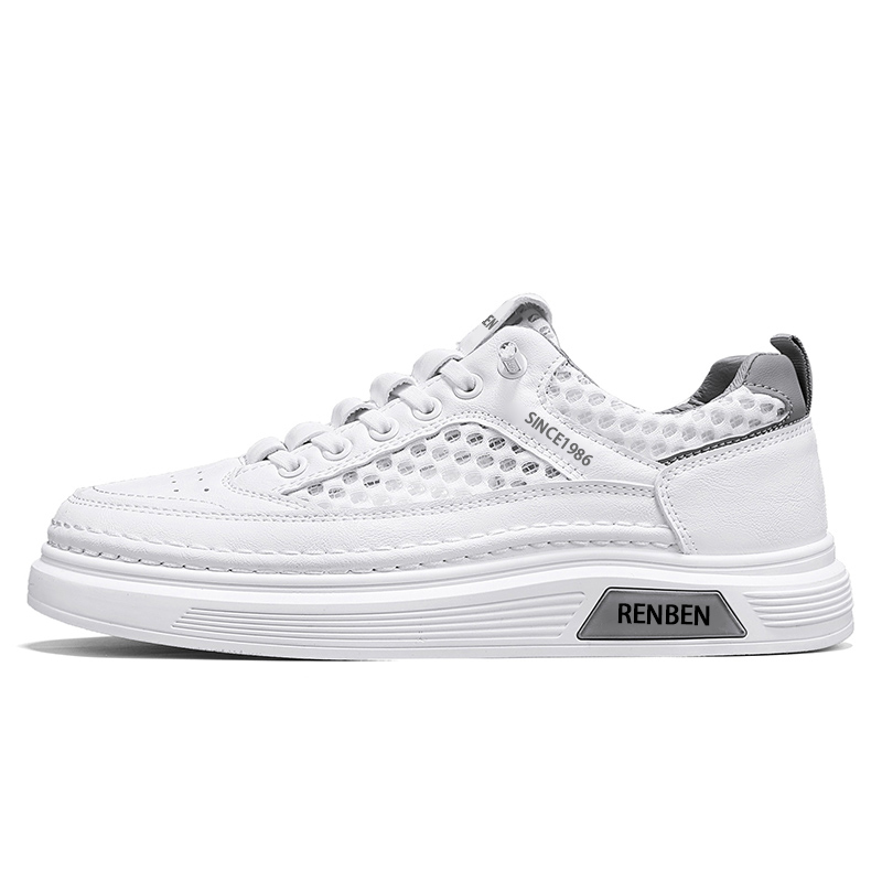 

RENBEN Легкие и дышащие мужские скейтерские кеды низкие White Gray, цвет White Gray