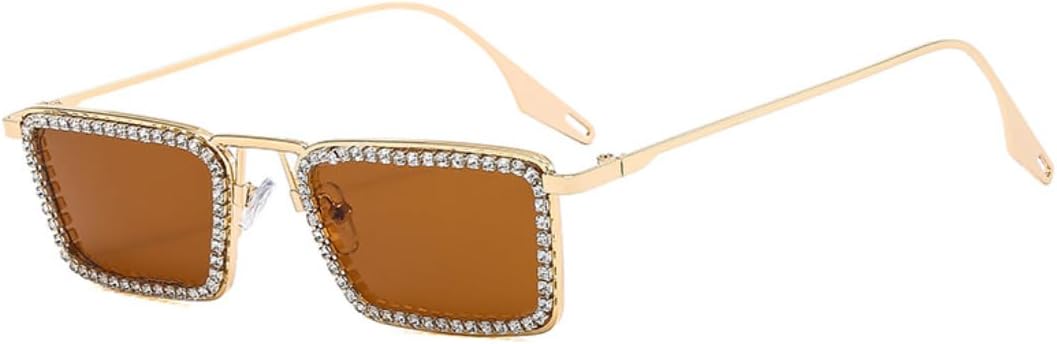 

Солнцезащитные очки для мужчин и женщин - защита UV400 - маленькая оправа, прозрачные линзы, металлические петли, для занятий спортом на открытом воздухе и вождения DSVIGF, Gold Tea