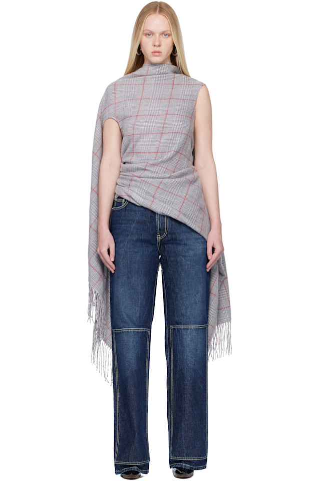 

Jean Paul Gaultier Серая блузка с застежкой на спине и драпировкой в виде шарфа