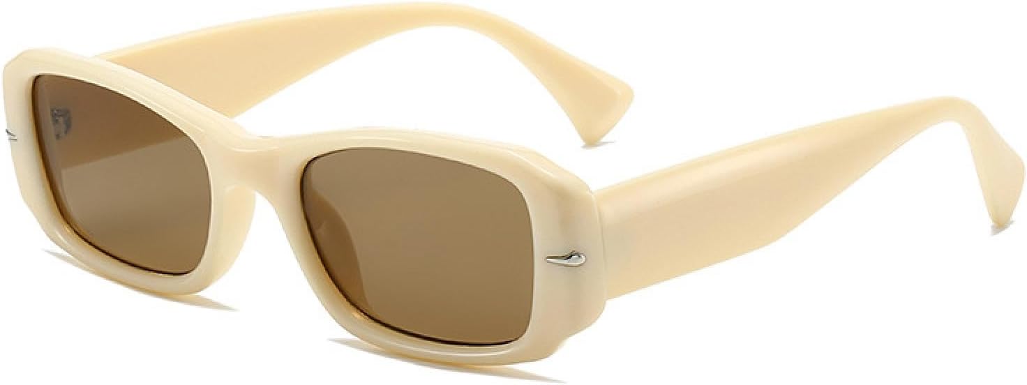 

Популярные модные прямоугольные солнцезащитные очки для женщин в стиле панк с заклепками, градиентной защитой от УФ-излучения, для мужчин в стиле ретро TVTBBVV, Beige Tea