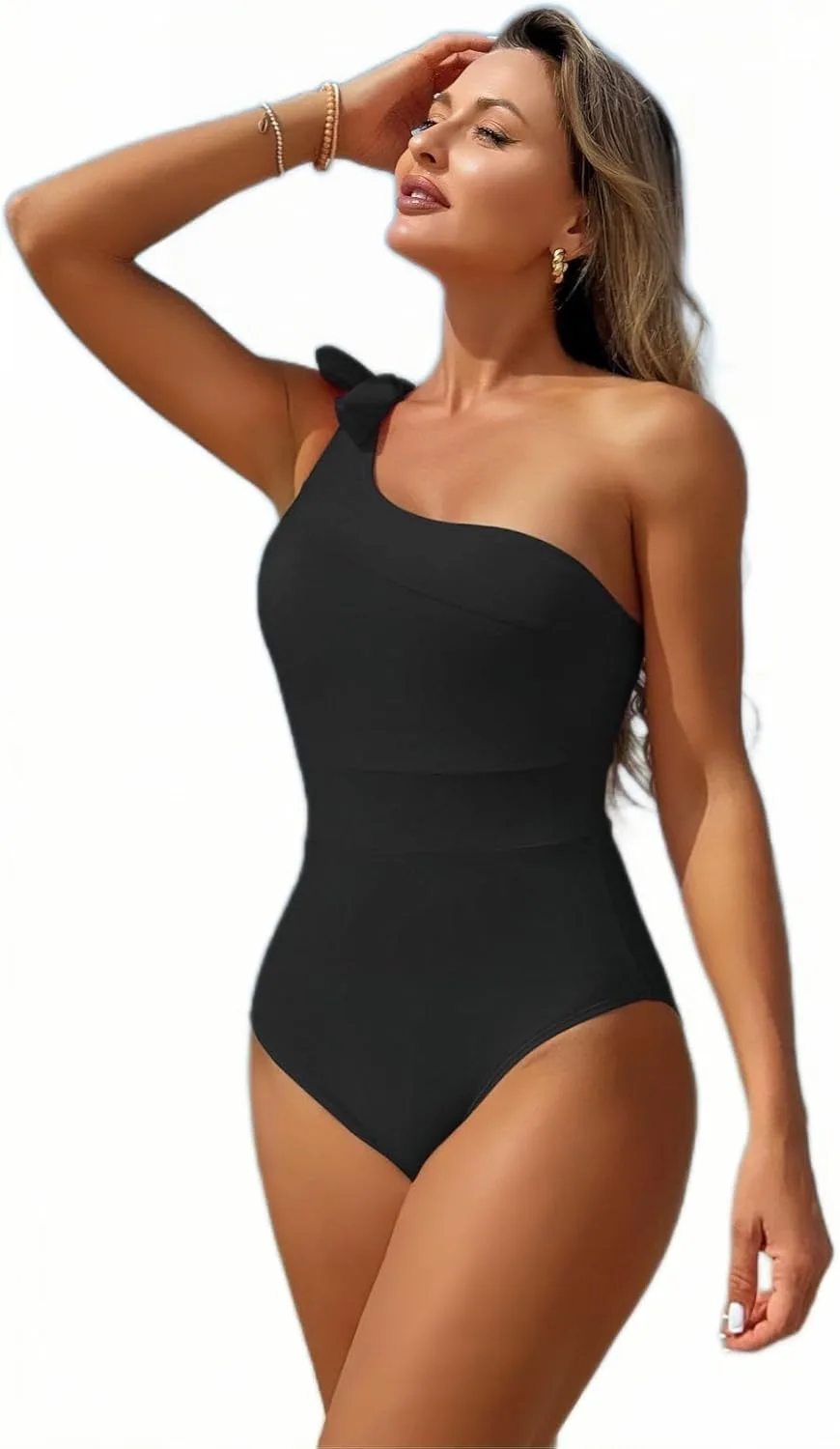 Купальник One Shoulder с завязкой и эффектом коррекции фигуры Generic, черный