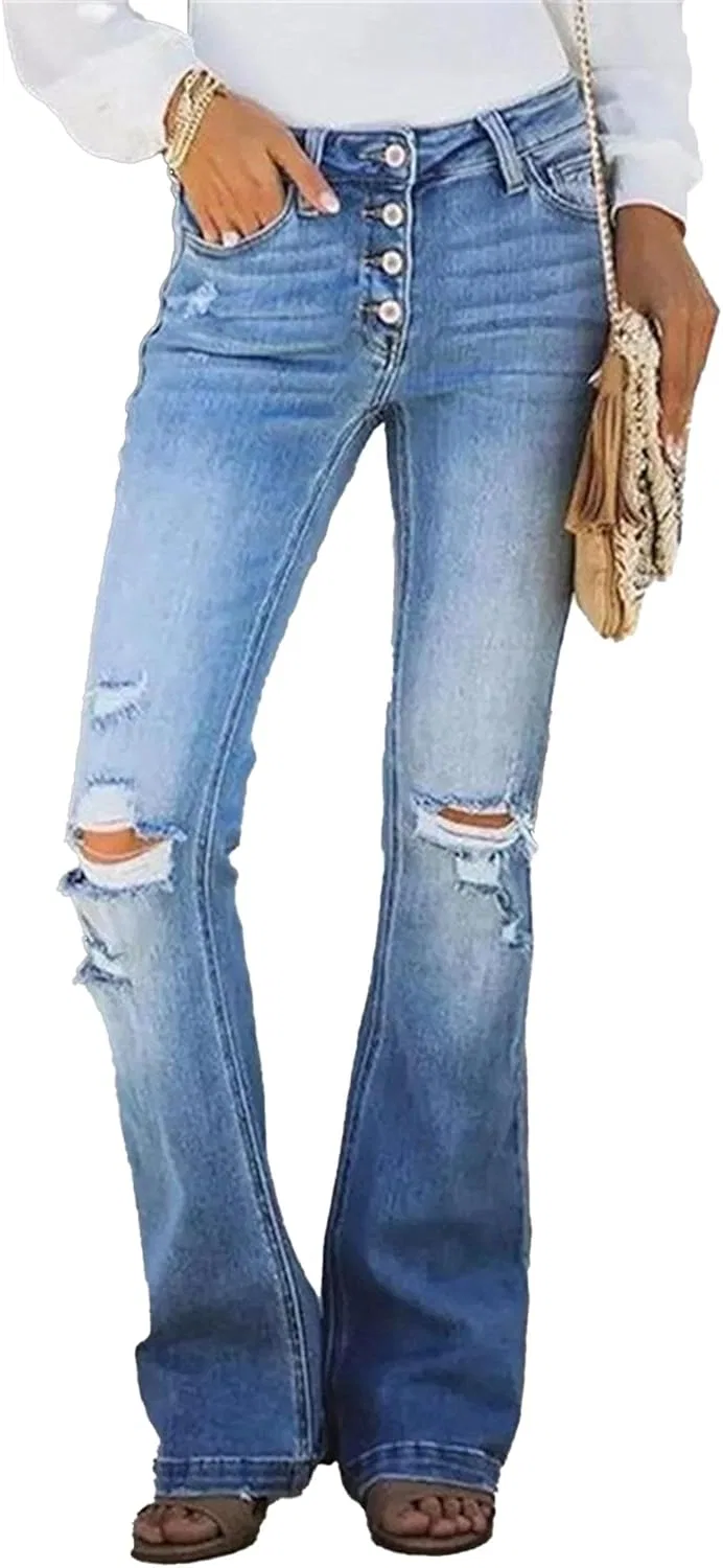 Джинсы с потертостями, Trendy, Ripped Blue