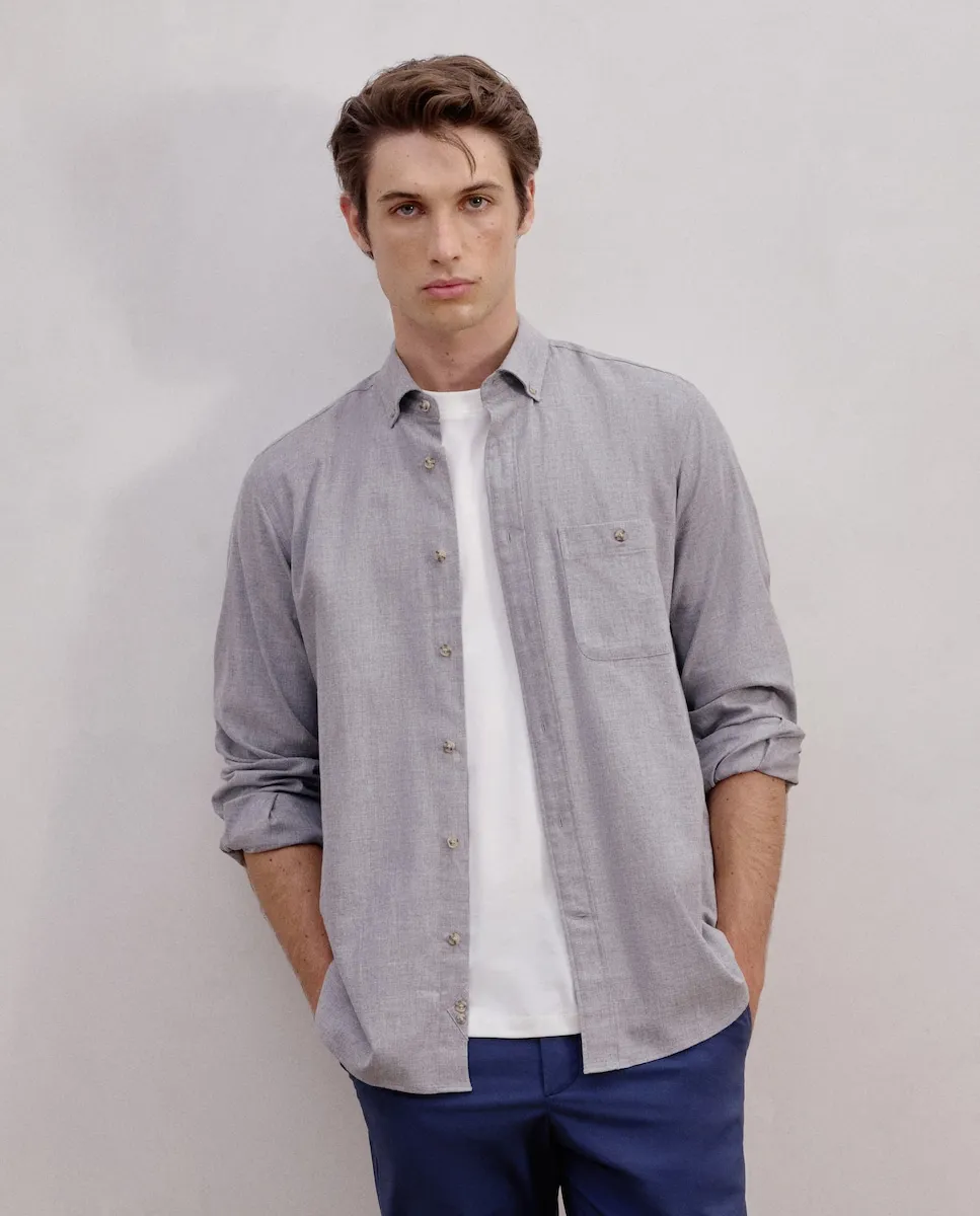 

Рубашка с длинным рукавом из гладкой ткани веллела, классический узор Dustin, светло-серый