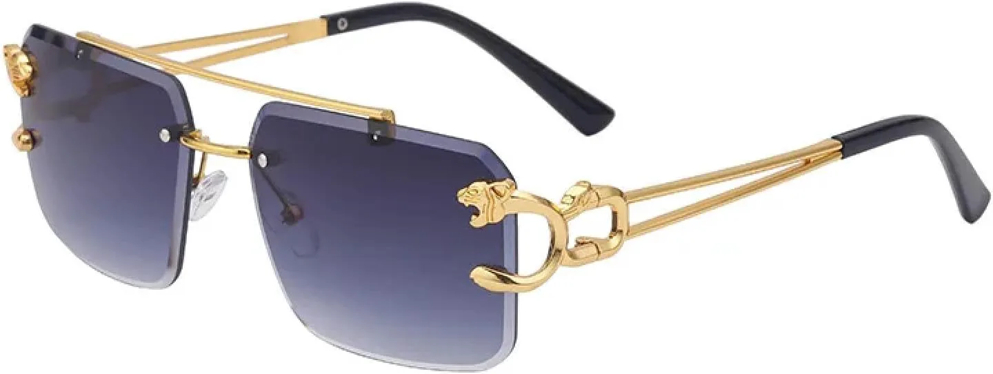 

Модные солнцезащитные очки без оправы с леопардовым принтом, двойной перемычкой, градиентной пленкой Ocean Film, защитой от УФ-излучения UV400 VVTWSSW, Grey