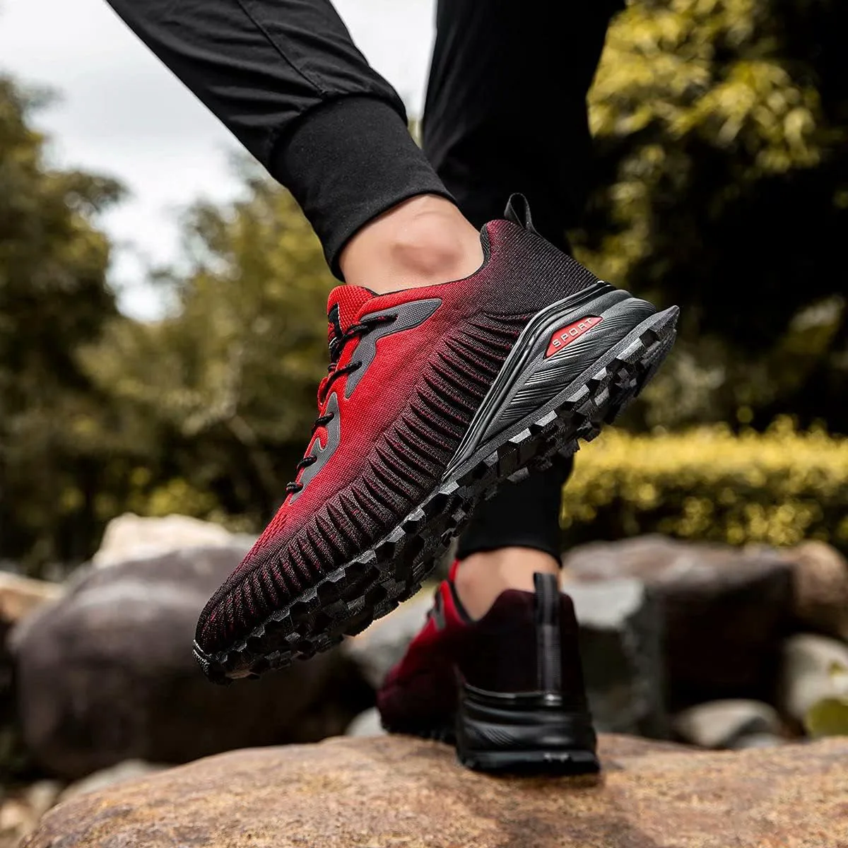 

Мужские кроссовки Kricely для трейл-раннинга, модные кроссовки для ходьбы и походов, теннисные и кросс-тренировочные кроссовки, уличная обувь и повседневная спортивная обувь для мужчин, красный