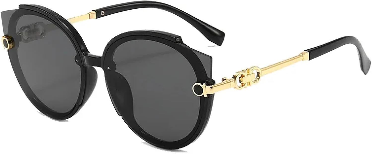 

Солнцезащитные очки с защитой UV400 | Круглые линзы "кошачий глаз" увеличенного размера | Для женщин и мужчин, для занятий спортом на открытом воздухе и вождения DSVIGF, Black Grey