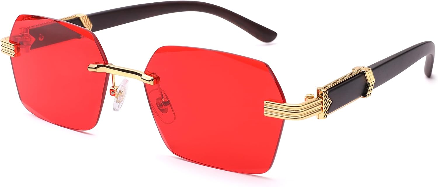 

Солнцезащитные очки Hycredi без оправы, прямоугольной формы, для мужчин и женщин, в стиле ретро, ​​без оправы, квадратной формы, солнцезащитные очки в стиле Y2k, тонированные очки, D1 * Red