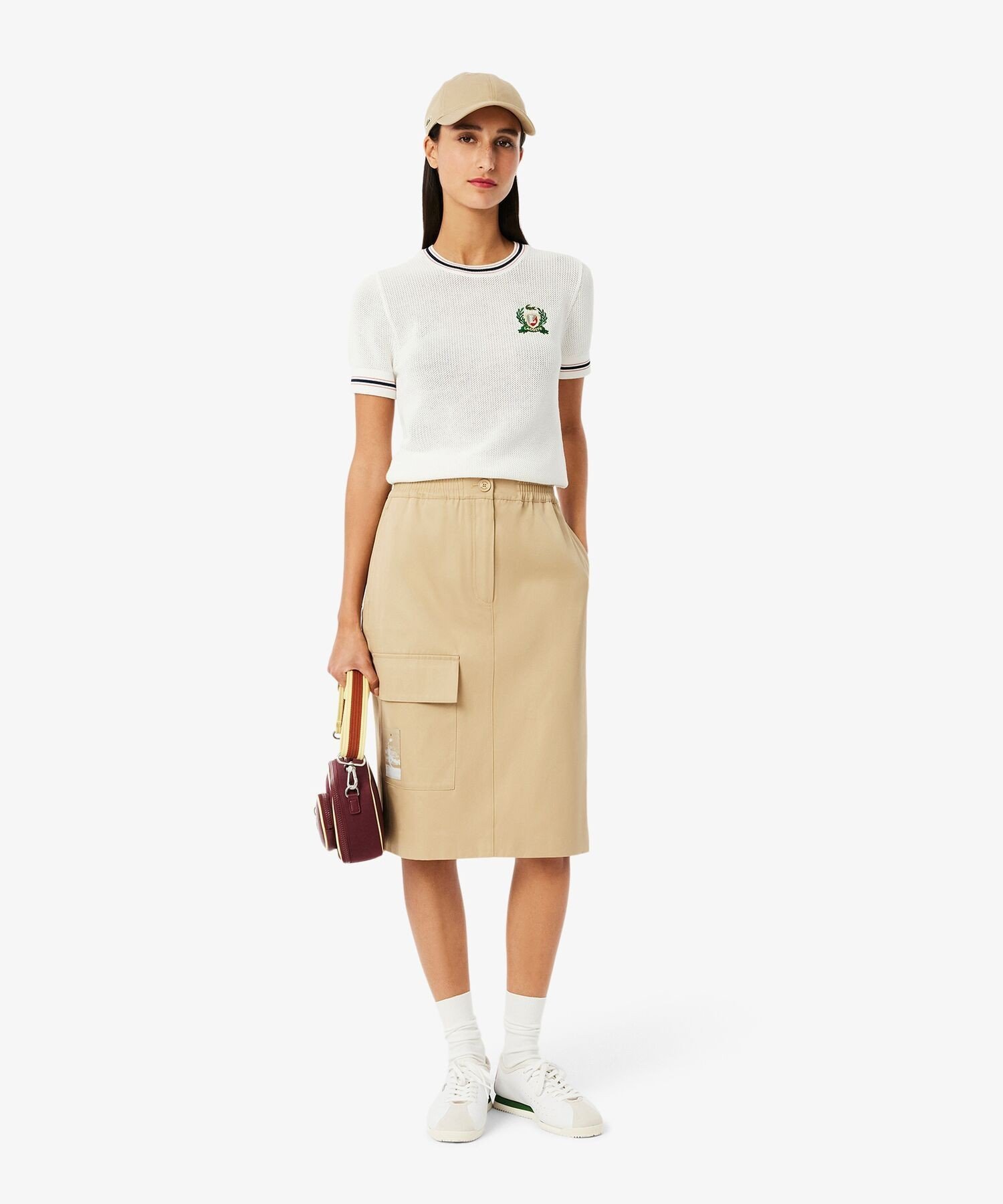 Юбка LACOSTE Асимметричная с карманами-карго, Бежевая — фото 2