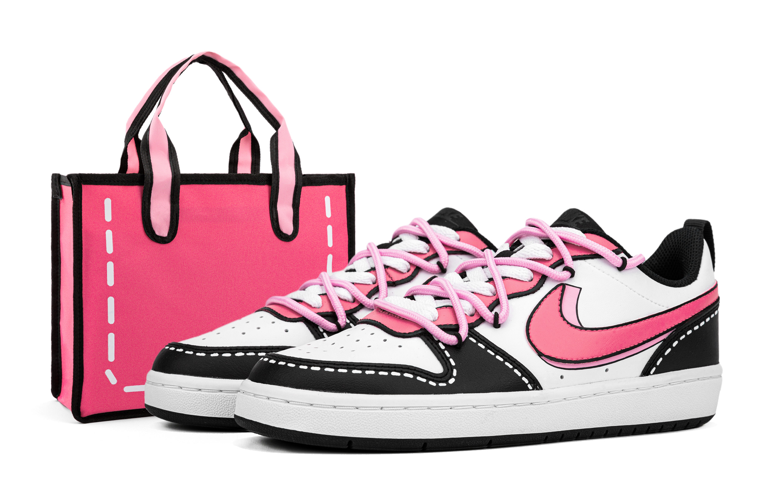 

Кроссовки Nike Court Borough Skateboard Shoes Women's Low-Top Black Pink, Черный, Кроссовки Nike Court Borough Skateboard Shoes Women's Low-Top Black Pink