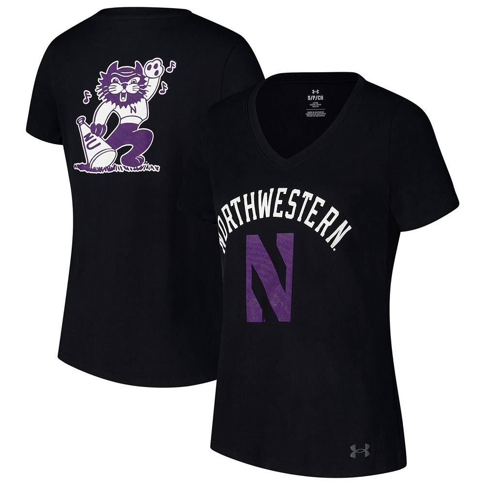 

Женская черная футболка с v-образным вырезом и логотипом Under Armour Northwestern Wildcats, цвет Nwt Black