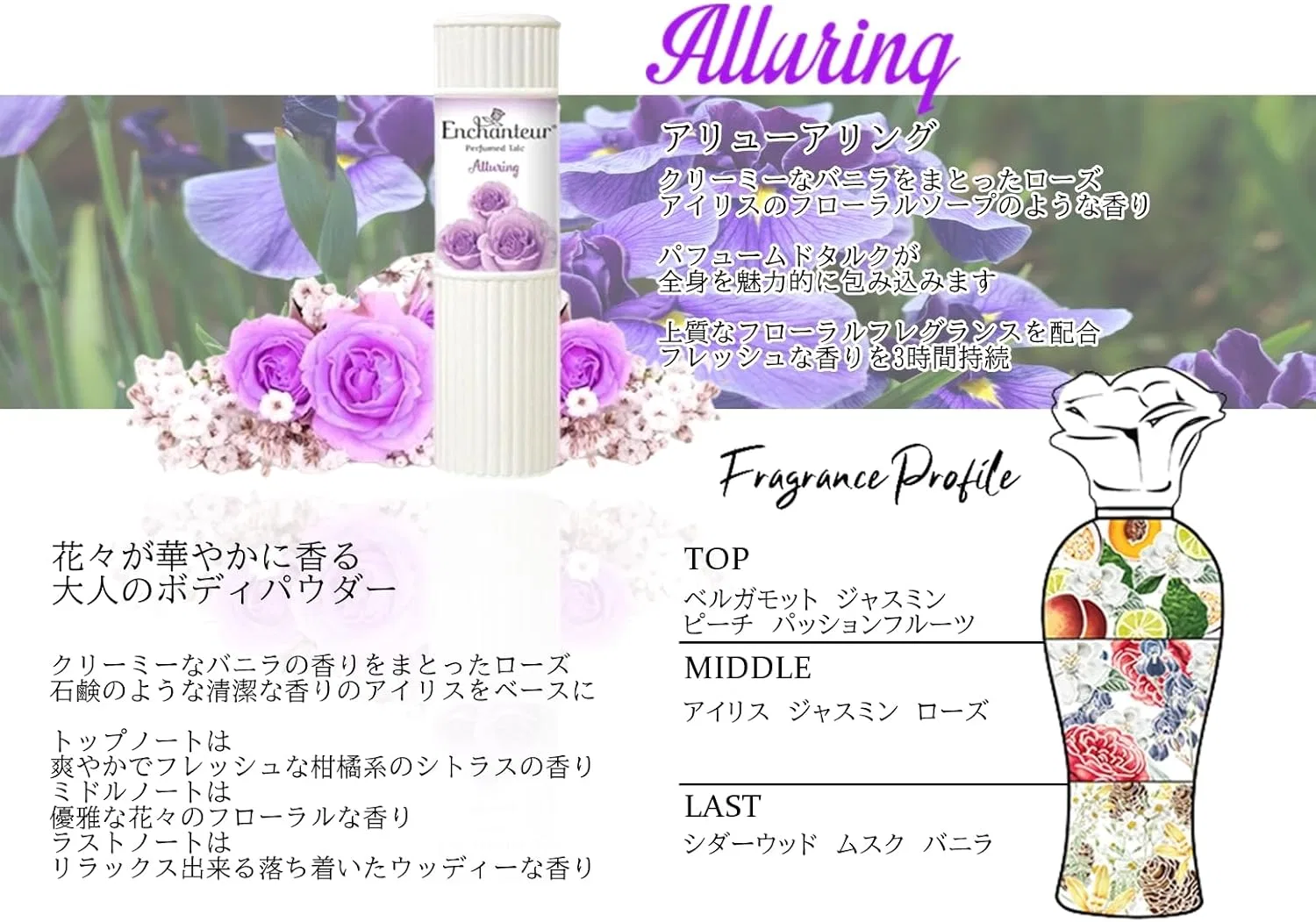 Тальк для тела Enchanteur Alluring 100 г фиолетовый — фото 2