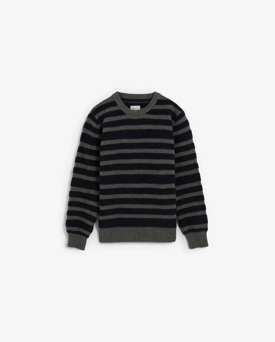 

Детский хлопковый свитер с полосатым принтом Scalpers, темно-синий