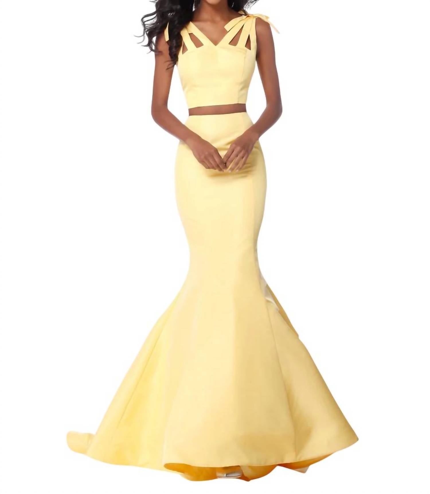 

Платье для выпускного из двух частей из тафты желтого цвета Sherri Hill