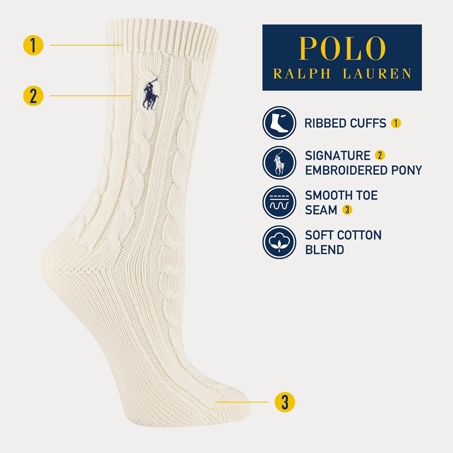 POLO RALPH LAUREN Женские однотонные носки-следки с косой вязкой, Royal Blue — фото 4