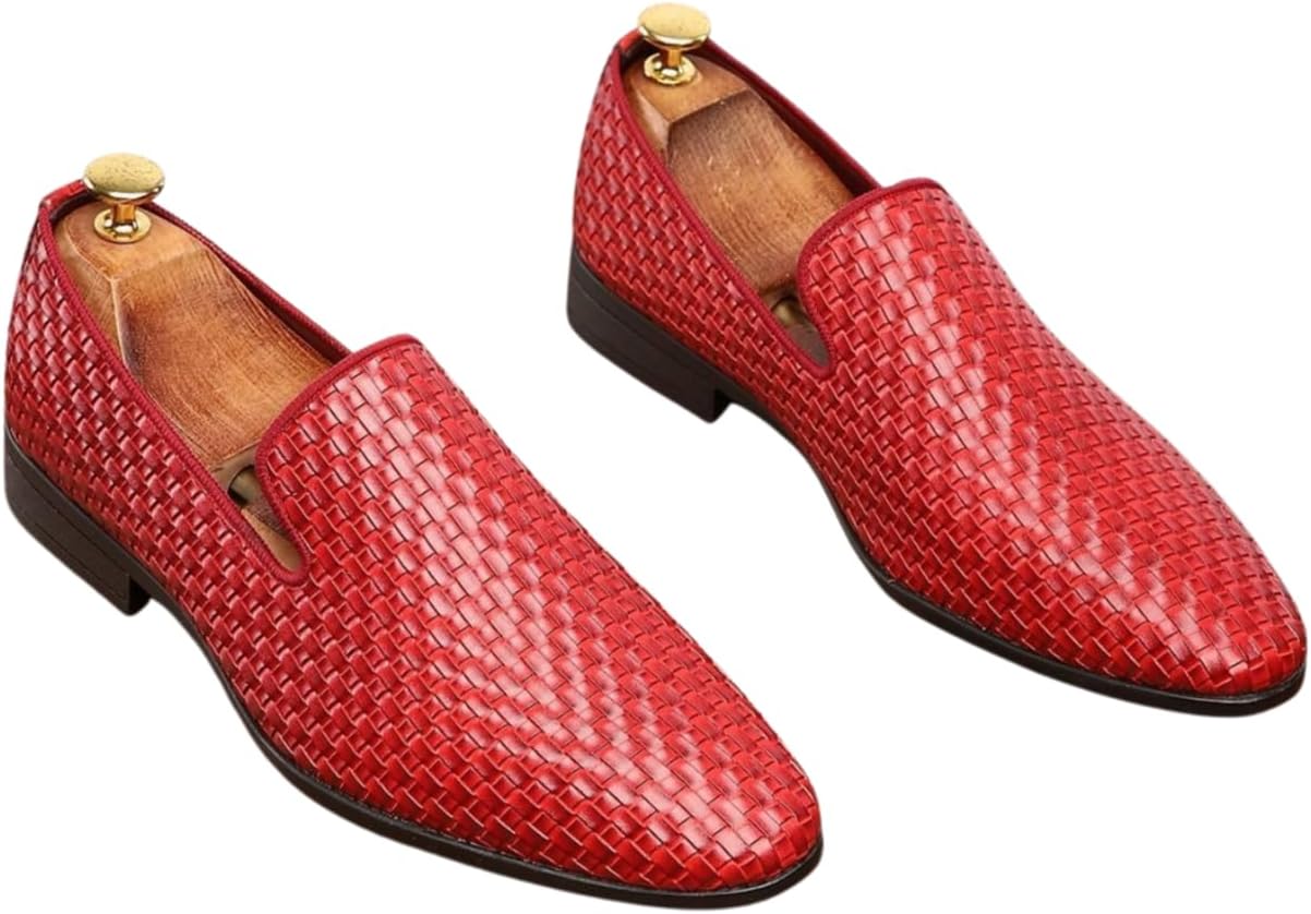 

Мужские плетеные кожаные лоферы Santimon, дышащие слипоны для летней носки, красный