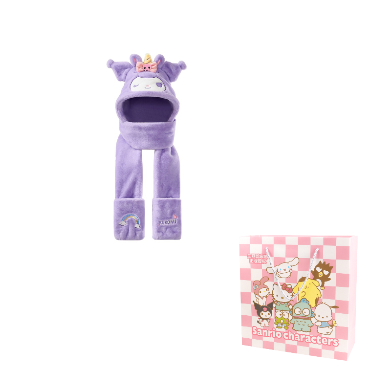 

Капюшон Kulomi и плюшевые шапки Unisex Sanrio, kuromi unicorn three-piece set