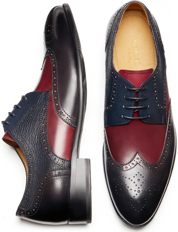 Мужские классические туфли Jepsengord Wingtip из натуральной кожи коровы, оксфорды с брогированием, формальные деловые и свадебные дерби Jepsen Gord, черный/красный — фото 3