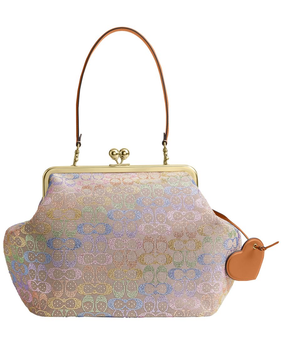 

Большая сумка Kisslock Large Crystal Signature Jacquard Frame Bag 30 COACH, Brass/Rainbow Multi
