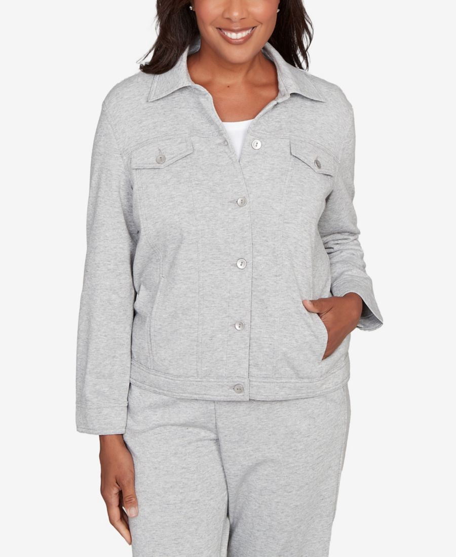 

Женская повседневная куртка с блестящим воротником и пуговицами Alfred Dunner, Pearl Heather