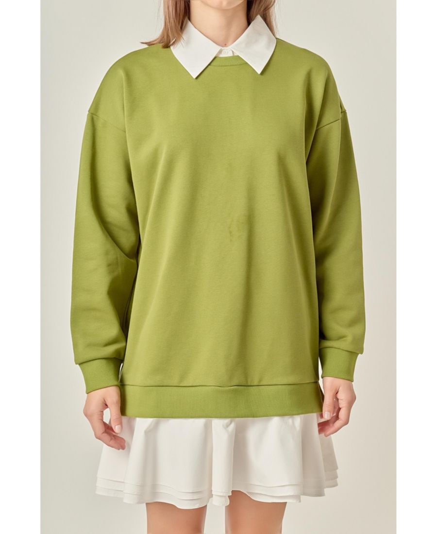 

Женское мини-платье, выполненное в смешанной технике English Factory, Olive/white