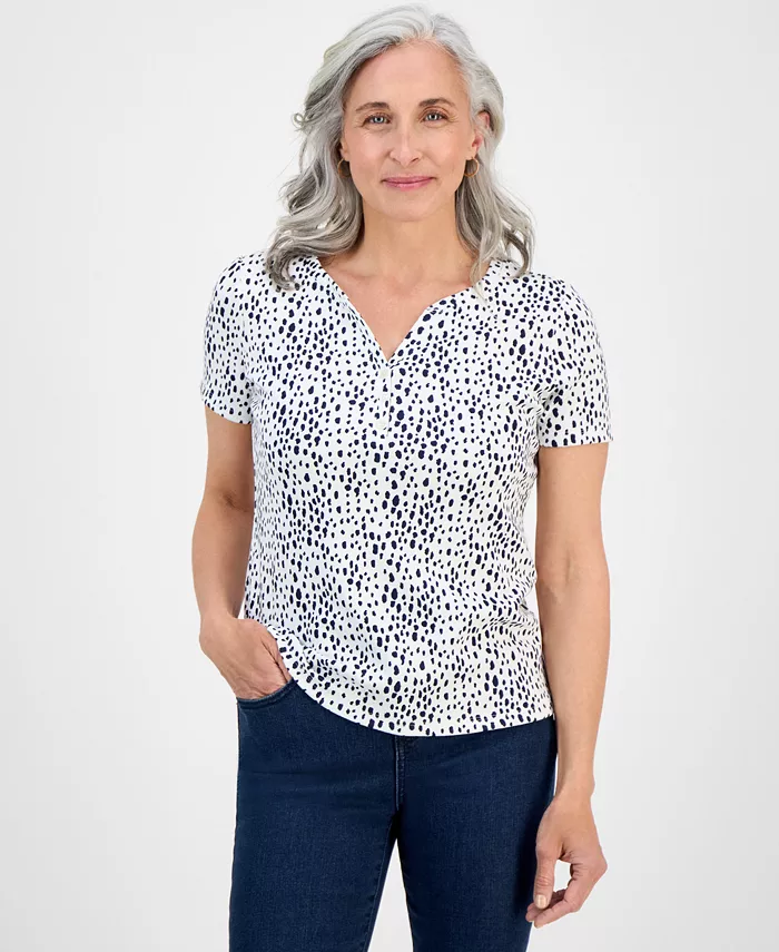

Петитная вязаная рубашка с коротким рукавом Henley Style & Co, белый