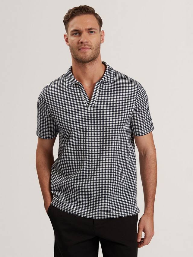 

Хлопковая поло Matejo Regular Fit Geo с открытым воротом Ted Baker, Navy