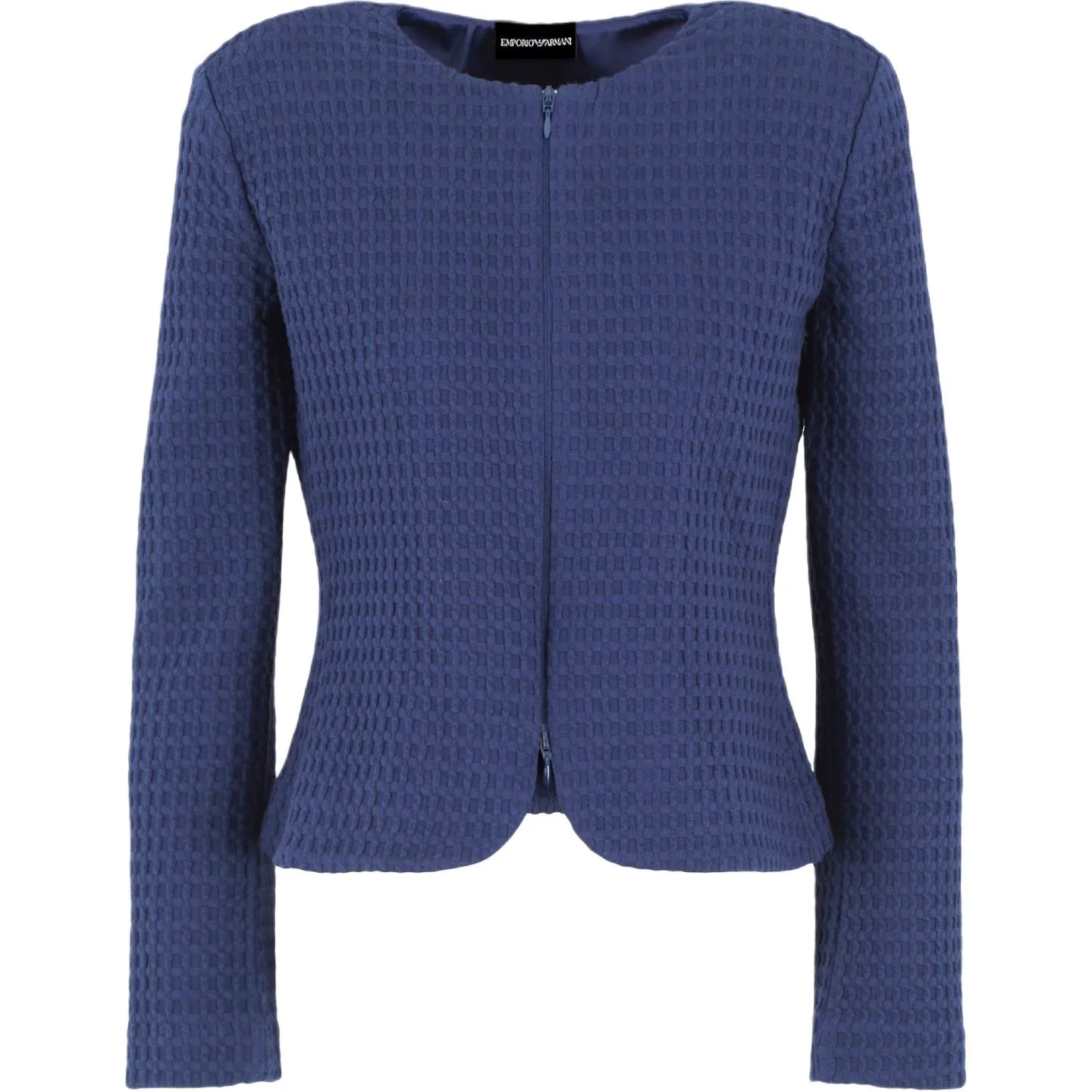Вязаная куртка с вафельным узором, молнией и баской EMPORIO ARMANI, Midnight Blue — фото 3