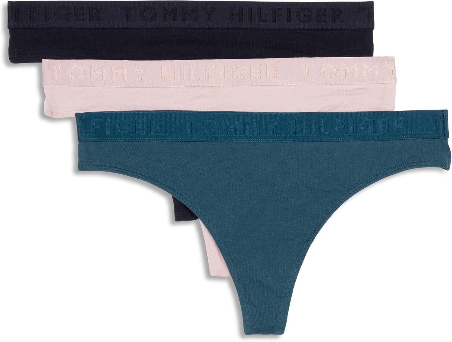 

Женские хлопковые стринги Tommy Hilfiger с эластичным поясом, упаковка из 3 пар, Deep Teal/Balanced Beige/Black